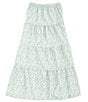 Color:Laurel Green - Image 1 - Big Girls 7-16 Ditsy Floral Printed Tiered Maxi Skirt