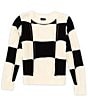 Color:Black/White - Image 1 - Big Girls 7-16 Long Sleeve Checked/Solid Heart-Motif Sweater