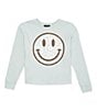 Color:Sky Gray - Image 1 - Big Girls 7-16 Long-Sleeve Smiley Face Graphic T-Shirt