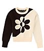 Color:Black/Ivory - Image 1 - Big Girls 7-16 Long-Sleeve Yin Yang Daisy Sweater