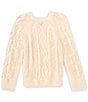 Color:Ivory - Image 2 - Big Girls 7-16 Rhinestone Cable Knit Long Sleeve Sweater