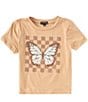 Color:Doe - Image 1 - Big Girls 7-16 Short Sleeve Butterfly Check Crop T-Shirt