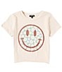 Color:Peach Whip - Image 1 - Big Girls 7-16 Short Sleeve Ditsy Smiley Crop T-Shirt