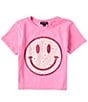 Color:Hot Pink - Image 1 - Big Girls 7-16 Short Sleeve Ditsy Smiley Crop T-Shirt