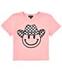 Color:Pink - Image 1 - Big Girls 7-16 Short Sleeve Graphic Smiley Check Cowboy Cropped T-Shirt