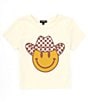 Color:Artic Wolf - Image 1 - Big Girls 7-16 Short Sleeve Graphic Smiley Check Cowboy Cropped T-Shirt