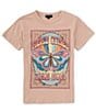 Color:Peach Whip - Image 1 - Big Girls 7-16 Short Sleeve Rainbow Butterfly OS T-Shirt