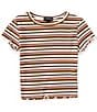Color:Ivory Blue Brown - Image 1 - Big Girls 7-16 Short Sleeve Stripe Baby Rib T-Shirt