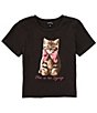 Color:Washed Black - Image 1 - Big Girls 7-16 Short Sleeve This Is Me Trying Kitty Crop T-Shirt