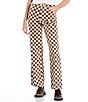 Color:Brazilian Sand/Emperador - Image 1 - High Rise Checked Print Straight Jeans