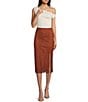 Originality Lace Front Slit Midi Skirt, Color:Brown - Image 3