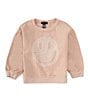 Color:Evening Sand - Image 1 - Little Girls 2T-6X Long Sleeve Smiley Pearled Fleece Sweatshirt