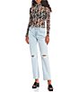 Color:Black - Image 3 - Long Sleeve Cow Print Top