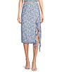 Color:Blue/Ivory - Image 1 - Coordinating Floral Print Mesh Corkscrew Midi Skirt