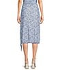 Color:Blue/Ivory - Image 2 - Coordinating Floral Print Mesh Corkscrew Midi Skirt