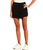 Color:Black - Image 1 - Mid Rise Twill Wrap Skirt