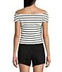 Originality Off-The-Shoulder Striped Twist Front Top, Color:White/Black - Image 2