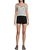 Originality Off-The-Shoulder Striped Twist Front Top, Color:White/Black - Image 3