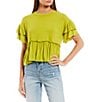 Color:Bright Chartreuse - Image 1 - Short Sleeve Peplum Top