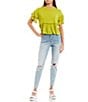 Color:Bright Chartreuse - Image 3 - Short Sleeve Peplum Top