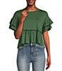 Originality Short Sleeve Peplum Top, Color:Vineyard Green - Image 1