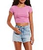 Color:Cyclamen - Image 1 - Short Sleeve Shirred Side Rib Knit Crop Top