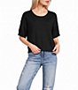 Originality Solid Short Sleeve Cropped Boxy Sweater Top - Image 1