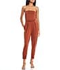 Color:Rust Brown - Image 1 - Strapless Ruched Jumpsuit