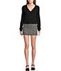 Originality Wavy Stripe V-Neck Button Front Long Sleeve Cropped Cardigan, Color:Black - Image 3