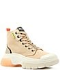 Color:Nude Dust - Image 1 - Pallawave Mid Metro Canvas Chunky Platform Booties