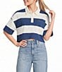 Papermoon Rugby Striped Short Sleeve Cropped Polo Shirt - Image 5