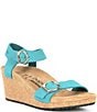 Color:Biscay Bay - Image 1 - Papillio by Birkenstock Soley Embossed Ankle Strap Wedge Sandals