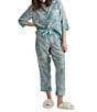 Color:Crystal Blue - Image 1 - Amira Lightweight 3/4 Sleeve Cropped Pajama Set
