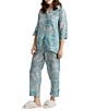 Color:Crystal Blue - Image 2 - Amira Lightweight 3/4 Sleeve Cropped Pajama Set