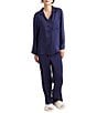 Color:Navy - Image 1 - Audrey Washable Silk Full-Length Pajama Set