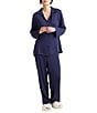 Color:Navy - Image 3 - Audrey Washable Silk Full-Length Pajama Set