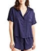 Color:Navy - Image 1 - Audrey Washable Silk Shorty Pajama Set