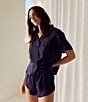 Color:Navy - Image 6 - Audrey Washable Silk Shorty Pajama Set