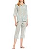 Color:Sage - Image 1 - Cherry Blossom Woven Cropped Coordinating Pajama Set