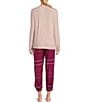 Color:Dark Raspberry/Pink - Image 2 - Feather Soft Crew Neck Long Sleeve Top & Comfy Plaid Pocketed Jogger Pajama Set