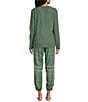 Color:Moss/Ecru - Image 2 - Feather Soft Long Sleeve Top & Comfy Plaid Pocketed Jogger Pajama Set