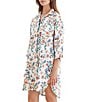 Color:White - Image 3 - Harper Sateen Floral 3/4 Sleeve Notch Collar Button-Front Sleepshirt
