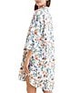 Color:White - Image 4 - Harper Sateen Floral 3/4 Sleeve Notch Collar Button-Front Sleepshirt