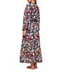 Papinelle Holly Woven Cotton Voile Long Sleeeve Floral Print Lightweight Maxi Robe, Color:Navy - Image 4