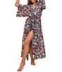 Papinelle Holly Woven Cotton Voile Long Sleeeve Floral Print Lightweight Maxi Robe, Color:Navy - Image 5