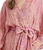 Color:French Rose - Image 5 - Ines Woven 3/4 Sleeve Side Pocket Coordinating Wrap Robe