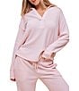 Papinelle Long Sleeve Super Soft Waffle Knit Open Collar Long Pajama Set, Color:Winter Rose - Image 5