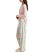 Color:English Rose - Image 3 - Solid Knit Henley Top & Brushed Cotton Plaid Pant Pajama Set