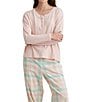 Color:English Rose - Image 6 - Solid Knit Henley Top & Brushed Cotton Plaid Pant Pajama Set