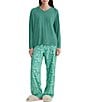Color:Spearmint - Image 1 - Sophia Cozy Knit Top & Floral Paisley Pant Pajama Set